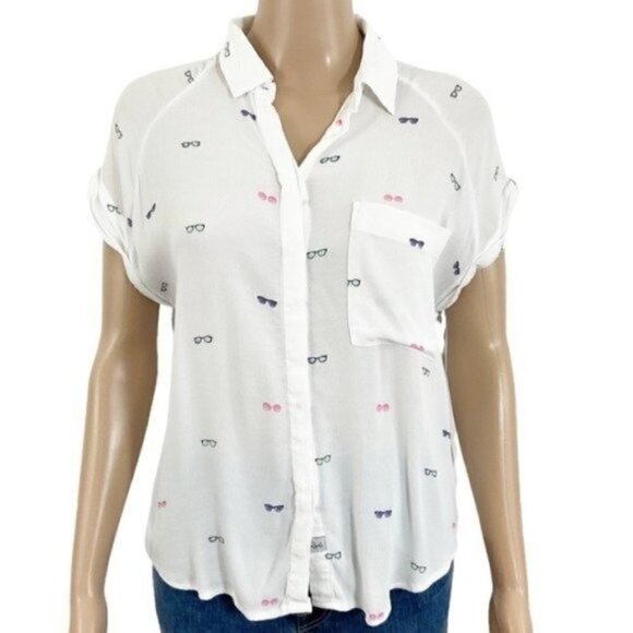 Rails Rayon Shirt Sunglasses Whimsy Vacation Ready Short Cuffed Sleeves size XS - Picture 1 of 9